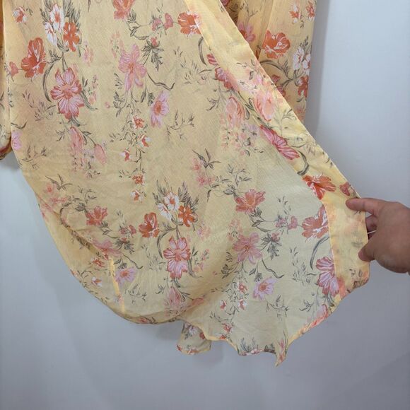 American Eagle NWT Women Floral Kimono Yellow OS Flowy Lightweight Boho Sheer - Picture 4 of 10